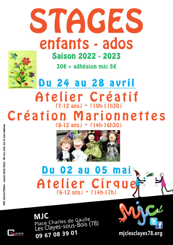 Affiche stage enfants avril 2022 web