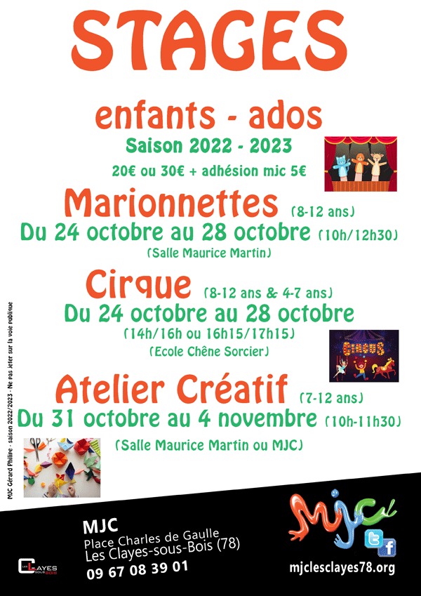 Affiche stage enfants octobre 2022