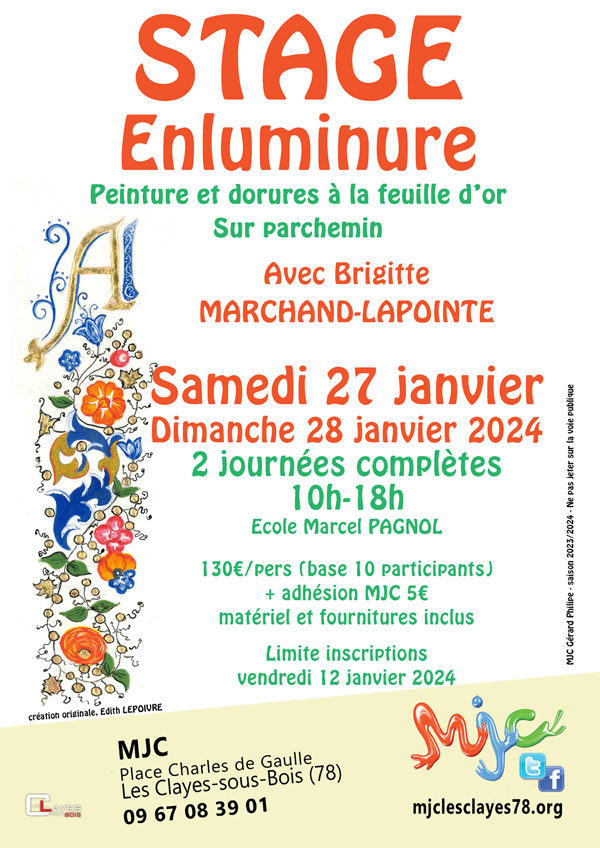 Affiche stage enluminure janvier 2024 w00